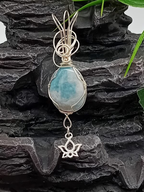 Schmuckanhänger aus Lazulit in 925 Sterlingsilber und Mini-Seerosenanhänger – Bild 8
