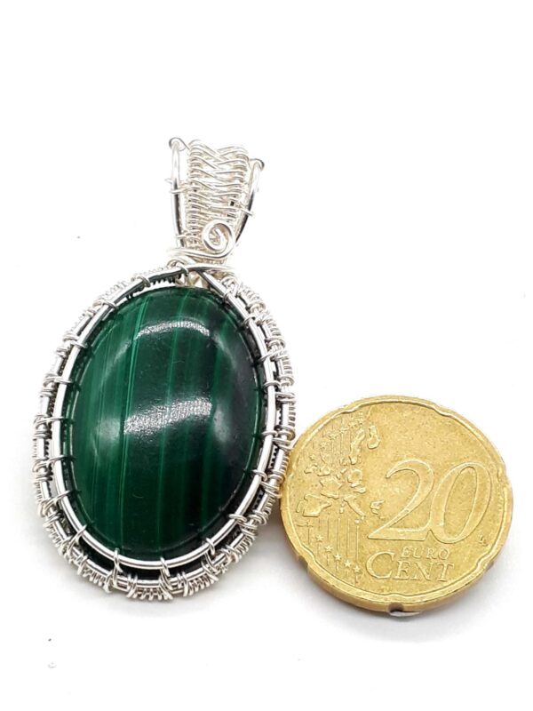 Malachit Cabochon Schmuckanhänger dunkelgrün in 925 Silber – Bild 4