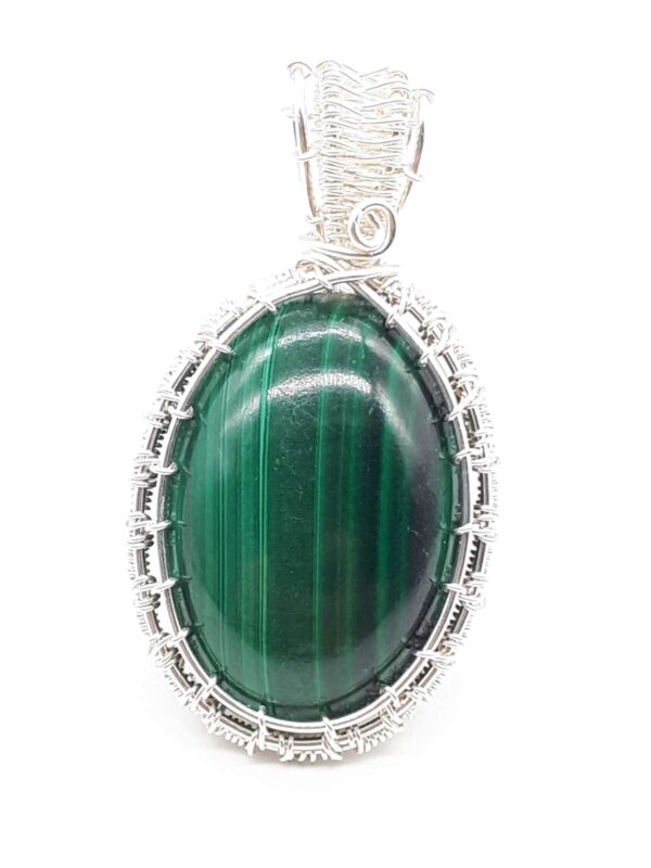 Malachit Cabochon Schmuckanhänger dunkelgrün in 925 Silber – Bild 6