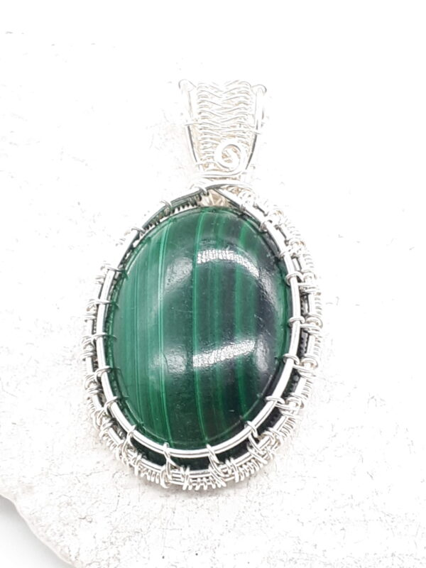 Malachit Cabochon Schmuckanhänger dunkelgrün in 925 Silber – Bild 5