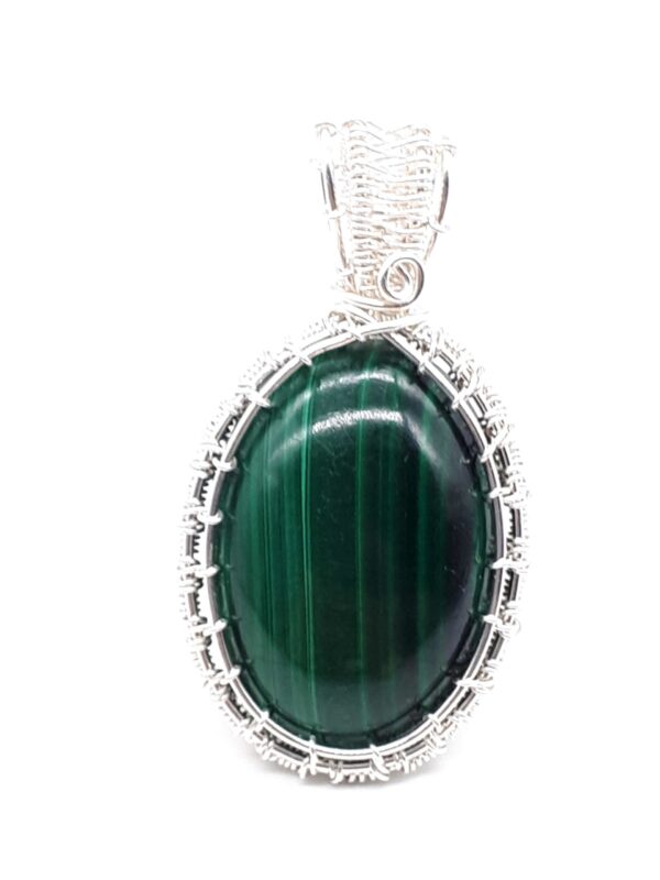 Malachit Cabochon Schmuckanhänger dunkelgrün in 925 Silber