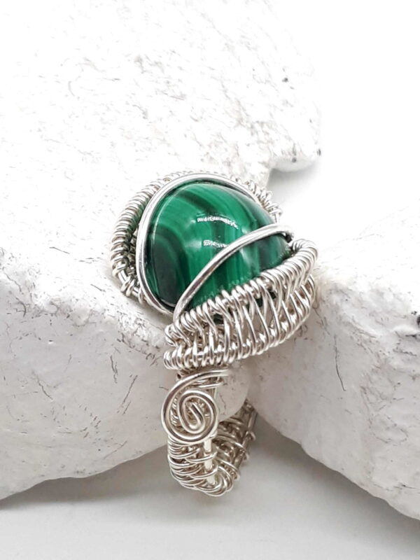 Ring Malachit Cabochon 925 Silber Gr. 17,5 Umfang 57,5 – Bild 3