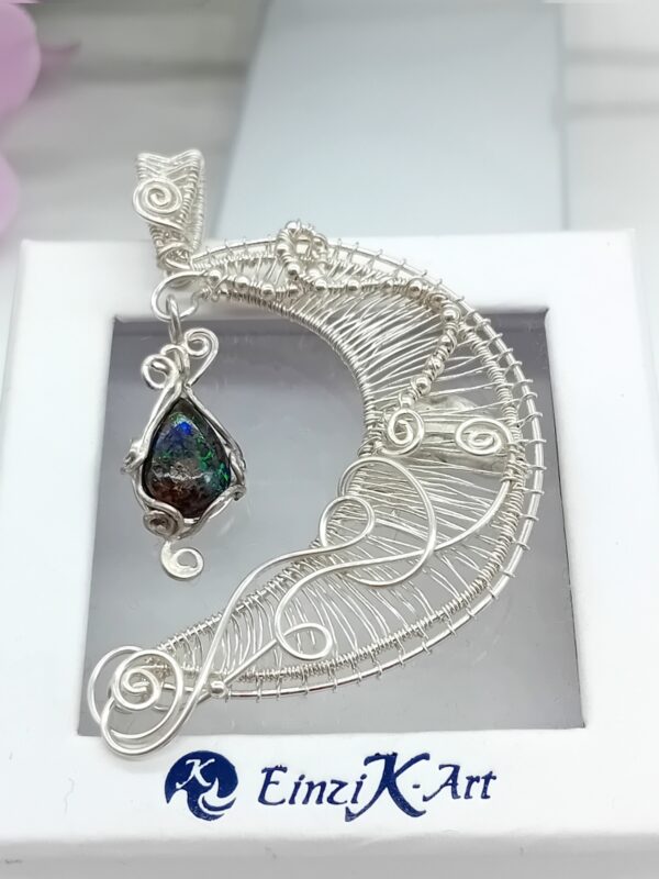 Schmuckanhänger gewebter Mond mit Boulder-Opal in 925 Silber – Bild 9