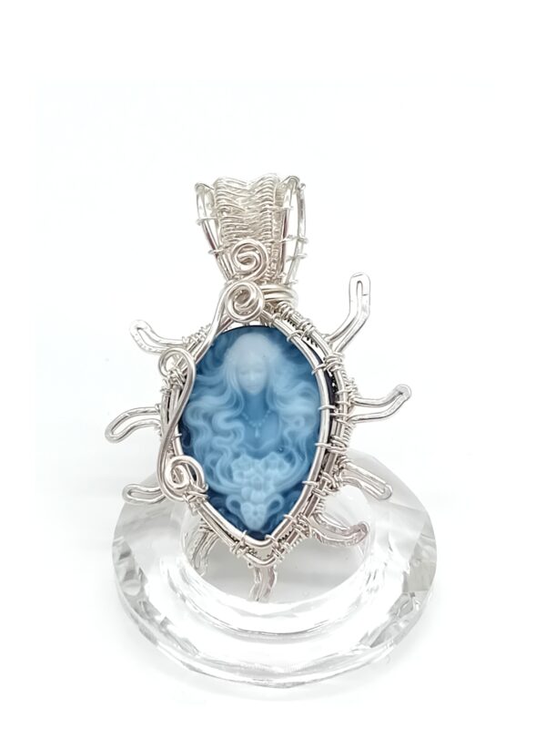 Schmuckanhänger blaue Achat Kamee Göttin 925 Silber – Bild 5