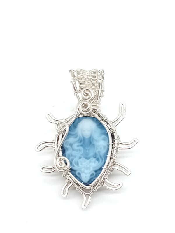 Schmuckanhänger blaue Achat Kamee Göttin 925 Silber