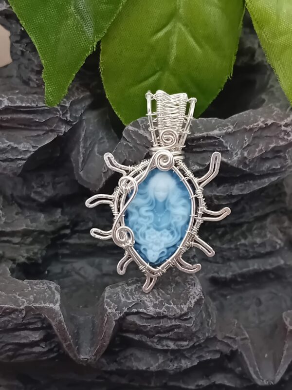 Schmuckanhänger blaue Achat Kamee Göttin 925 Silber – Bild 6