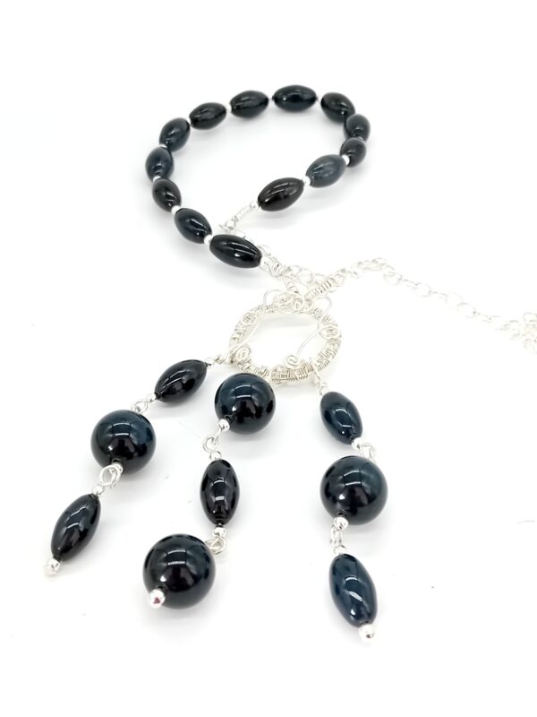 Halskette mit Obsidian-Falkenauge in schwarz Sterlingsilber 50 cm – Bild 3