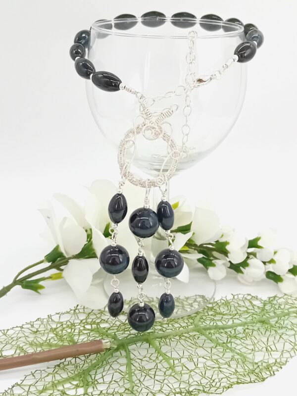Halskette mit Obsidian-Falkenauge in schwarz Sterlingsilber 50 cm – Bild 10