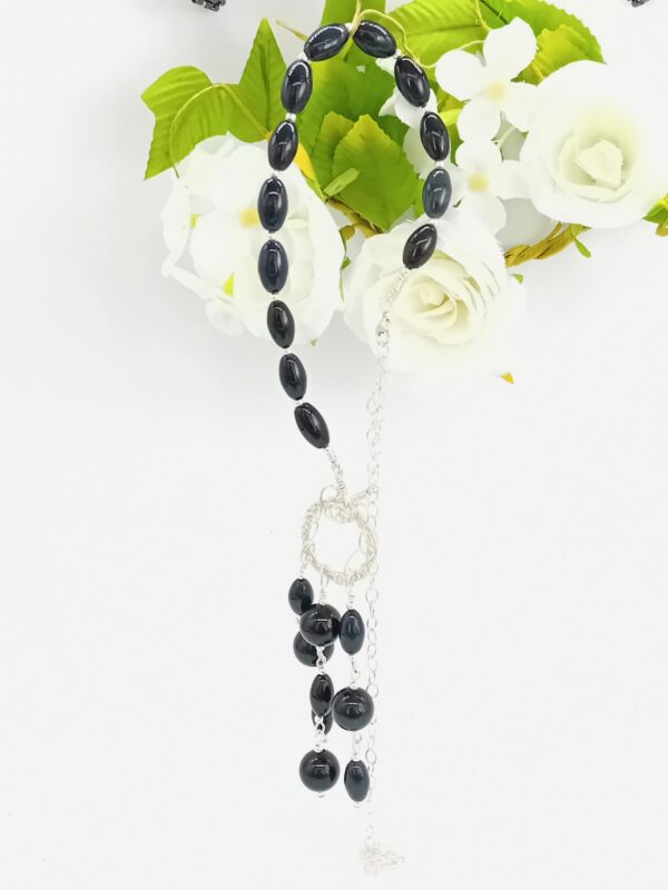 Halskette mit Obsidian-Falkenauge in schwarz Sterlingsilber 50 cm – Bild 4