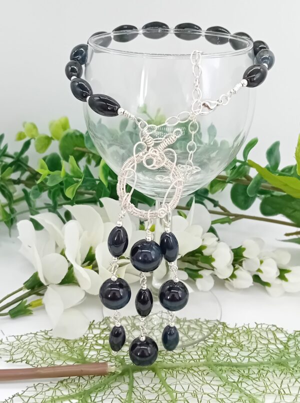 Halskette mit Obsidian-Falkenauge in schwarz Sterlingsilber 50 cm – Bild 5