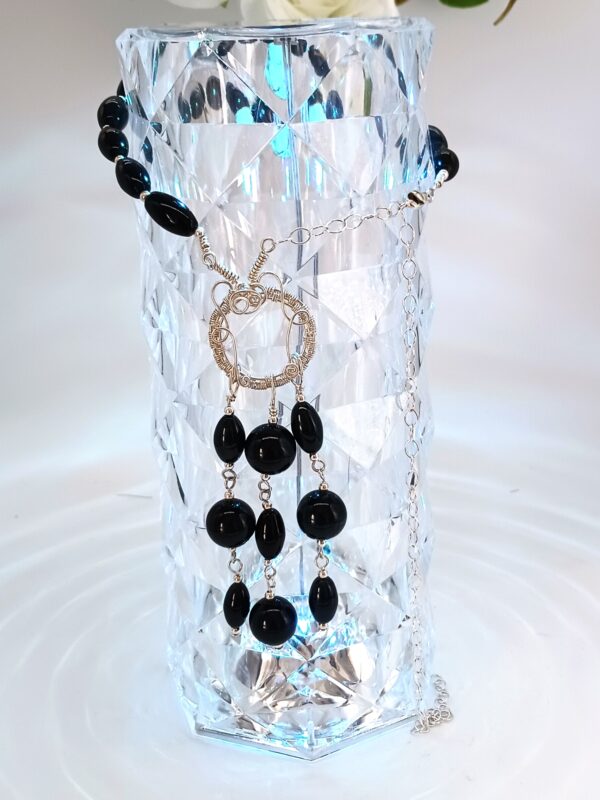 Halskette mit Obsidian-Falkenauge in schwarz Sterlingsilber 50 cm – Bild 2