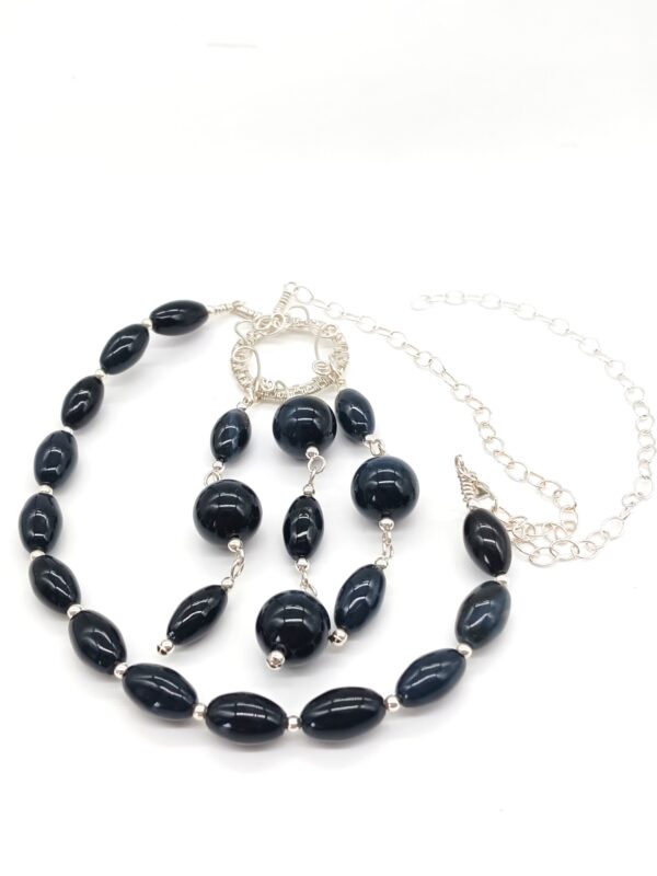 Halskette mit Obsidian-Falkenauge in schwarz Sterlingsilber 50 cm