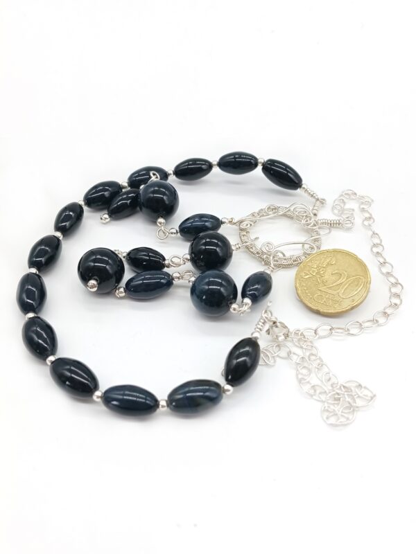 Halskette mit Obsidian-Falkenauge in schwarz Sterlingsilber 50 cm – Bild 7
