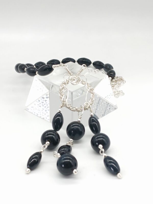 Halskette mit Obsidian-Falkenauge in schwarz Sterlingsilber 50 cm – Bild 8