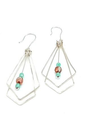 Ohrhänger 925 Silber in Rautenform mit Glasperlen