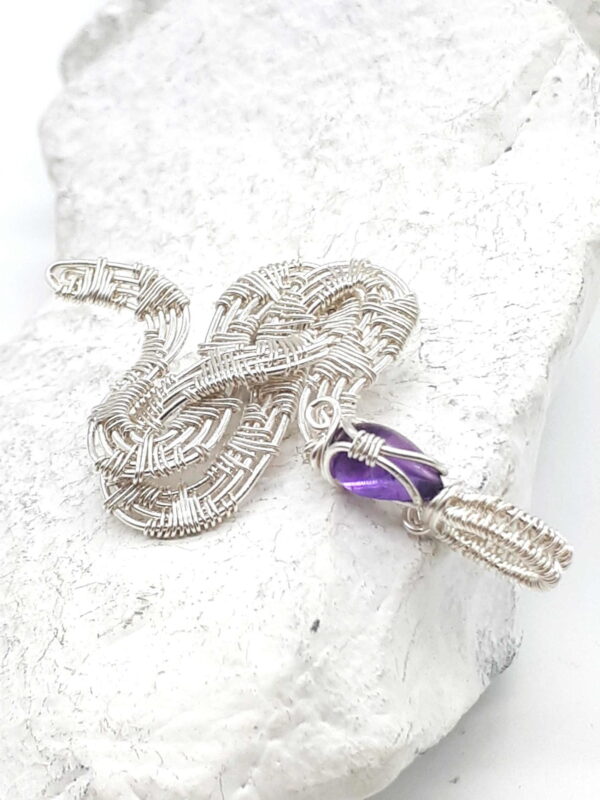 Kettenanhänger Schlange groß mit Amethyst in 925 Silber – Bild 5