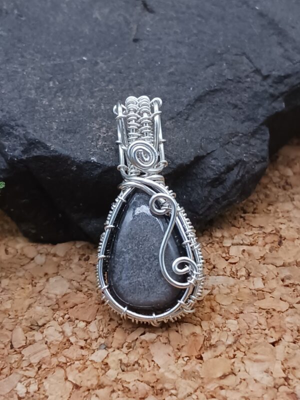 Schmuckanhänger Silberobsidian klein in 925 Sterlingsilber – Bild 8
