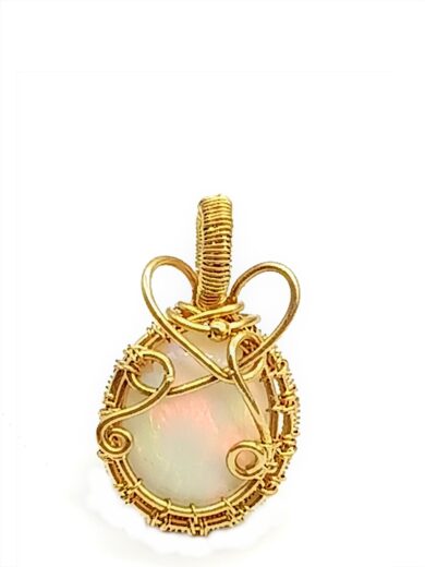 Schmuckanhänger weißer Opal in 925 Sterlingsilber vergoldet handgefertigt