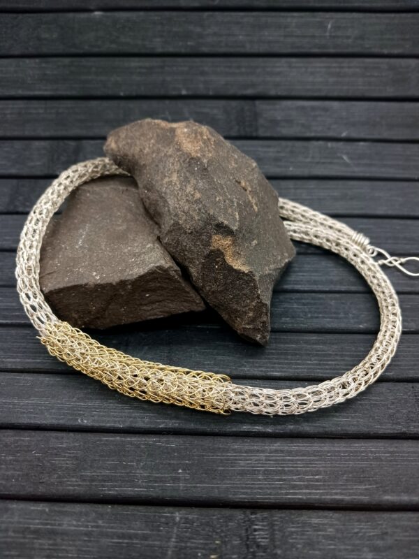 Halskette Schlauchkette aus 585 Gold und 925 Silber im Wikingerstrick – Bild 6